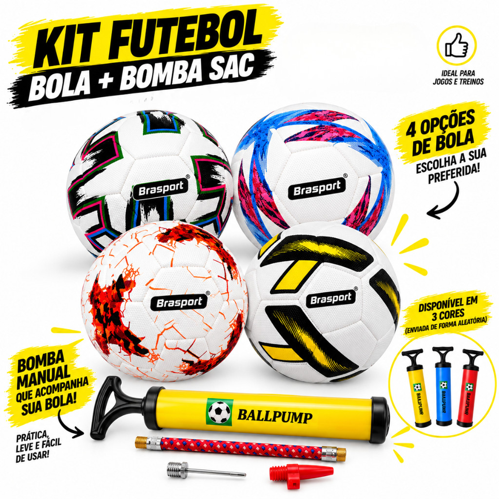 Bola de Futebol de Campo com Bomba Sac Manual Brasport