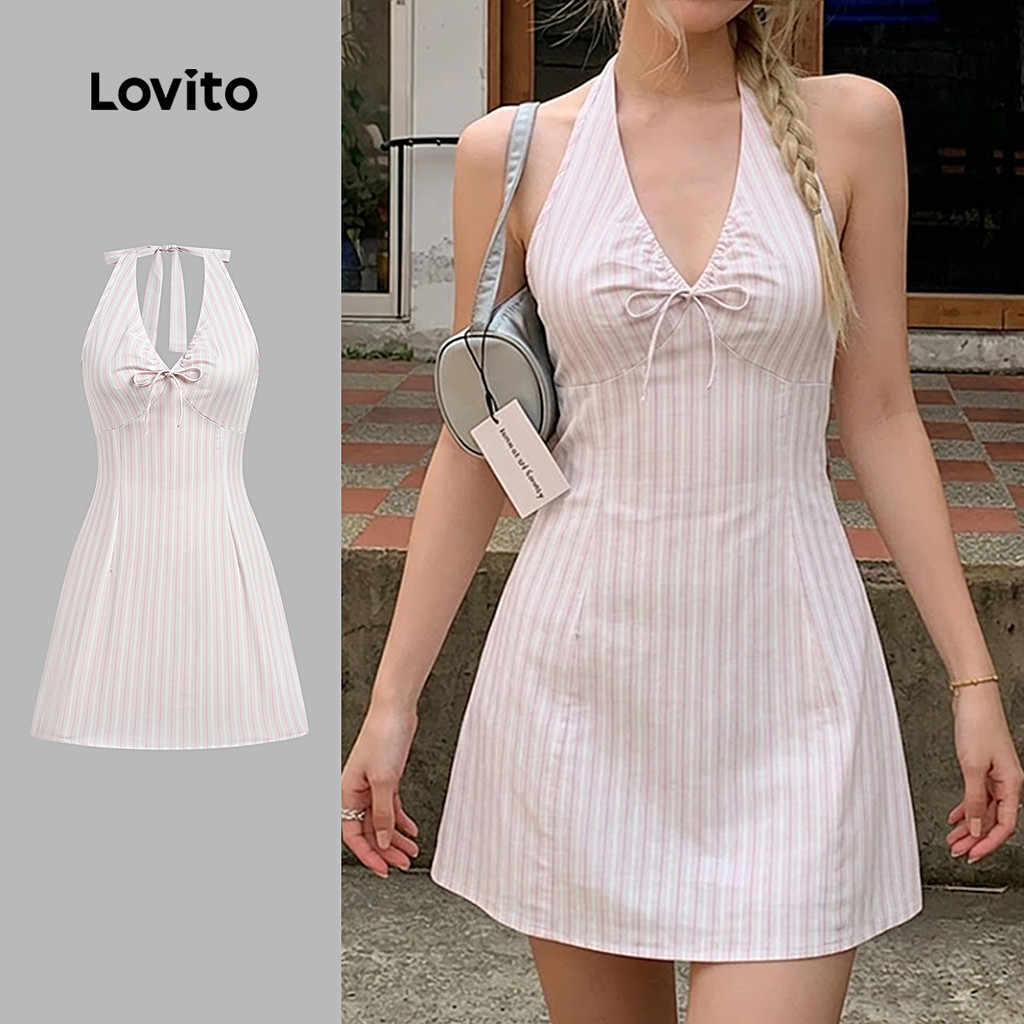 Lovito Padrão De Vestido Boho Costas De Fora Primavera/Verão Regata Vestido Rosa Para Mulheres L191AD015