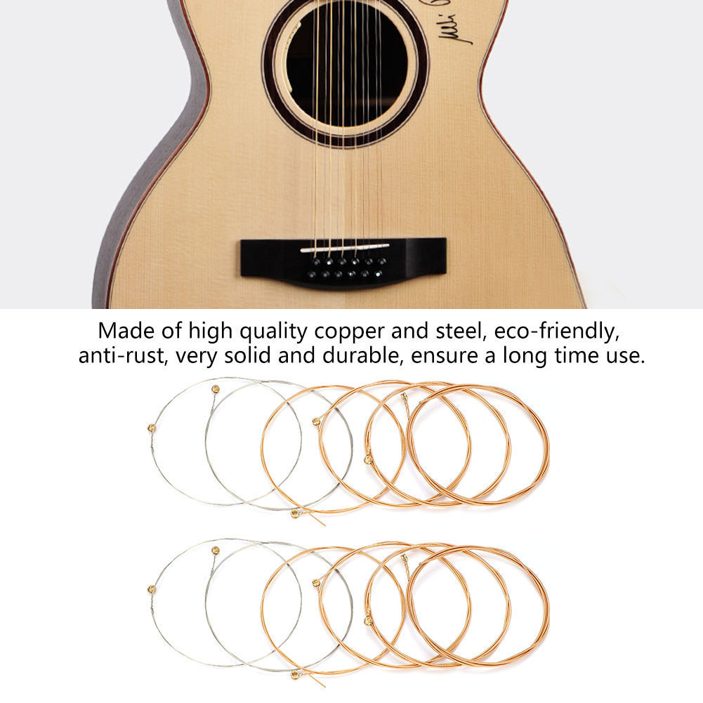 Acessório de substituição de cordas de guitarra de aço de cobre de 12 peças para iniciantes em acústica folk e