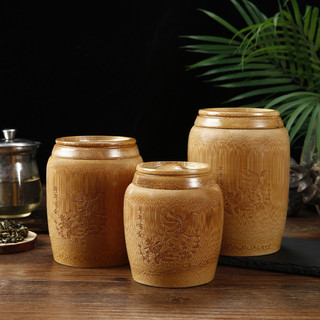 Pote de bambu Natural chinês tipo tanque de armazenamento de chá pequeno portátil redondo barril de chá médio selado tan
