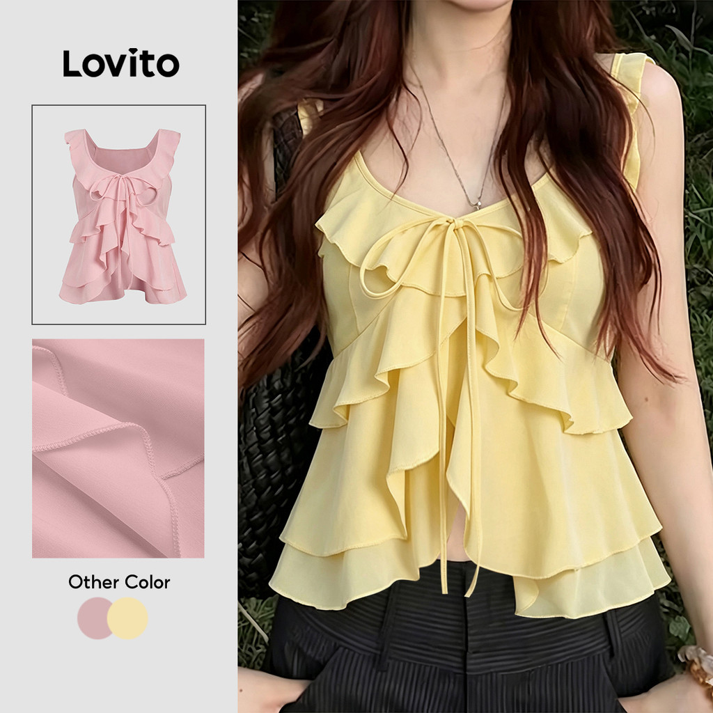 Lovito Top Casual Feminino Amarelo Claro Em Camadas Para Primavera/Verão Regata TKK8P1D621