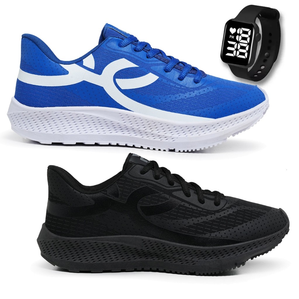 Kit 2 Tênis Masculino Prospect Olimp Esporte Treino Caminhada Corrida + Relógio Led