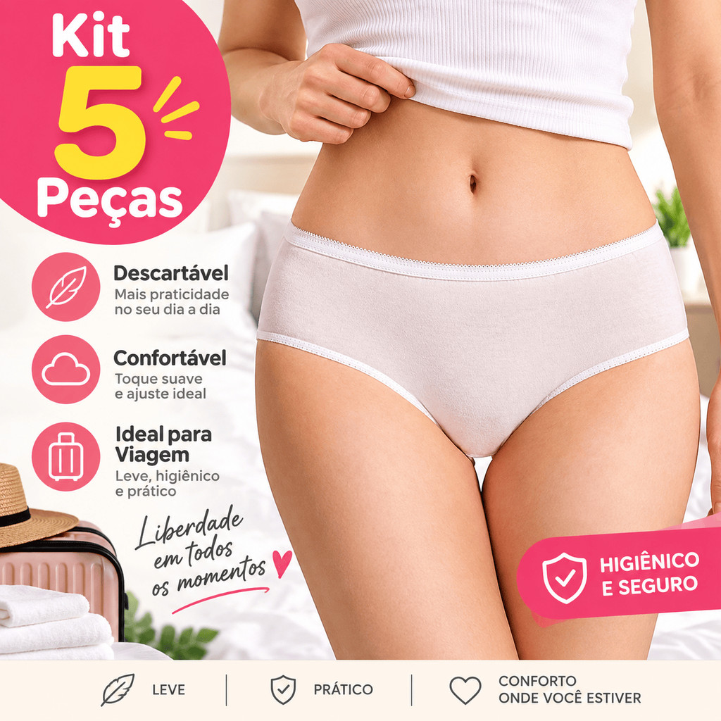 Calcinha Feminina Descartável 100% Algodão – Roupa Íntima Higiênica para Viagem, Hotel e Uso Diário