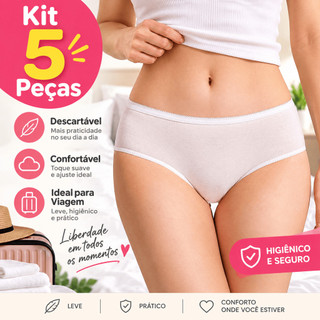 Calcinha Feminina Descartável 100% Algodão – Roupa Íntima Higiênica para Viagem, Hotel e Uso Diário