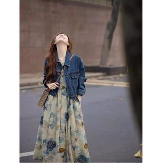 Vestido camisa listrada francesa cintura estreita aparência mais fina saia longa elegante260916A