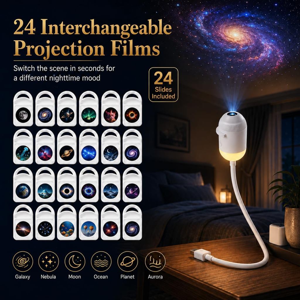 Projetor Galaxy, projetor de luz noturna 2 em 1 e projetor de estrelas com 24 filmes de projeção, 360 °   Design ajustáv
