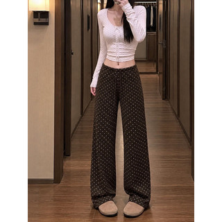 Merad café cor bolinhas calças femininas outono cintura alta Drape versão estreita em linha reta Casual pequeno arroz gl