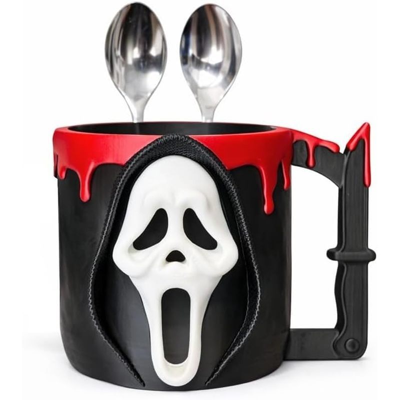 Suporte Para Pint De Sorvete Máscara Assustadora 3D De Camada De Fusão Com Porta-Colher-Design De Rosto De Terror Alça E