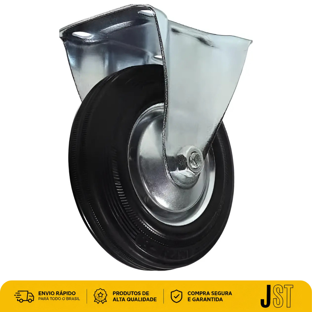 Rodízio Fixo Borracha 125mm 5 Pol 100kg JST Carga Móveis Placa Aço Zincado