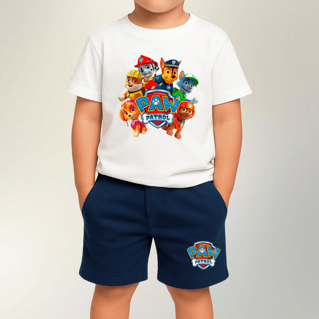 Conjunto Infantil Patrulha Canina Bermuda E Camiseta Estampa Menino Tamanho 4 Ao 16