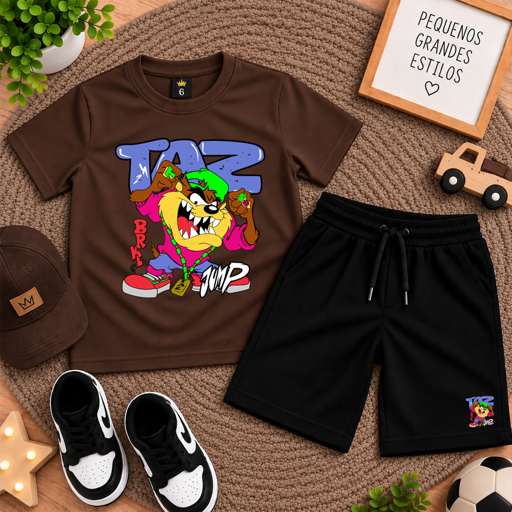 Kit Masculino Bermuda Moletinho + Camiseta Estampada Desenho Animado Jump Look Passeio