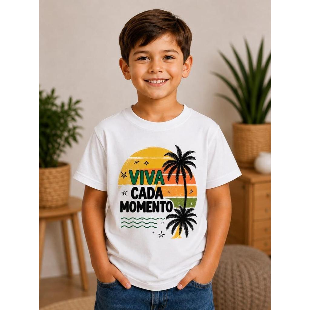 Camiseta Infantil Masculina Menino 100% Algodão 30.1 Estampada Viva Cada Momento Roupa Infantil Confortável