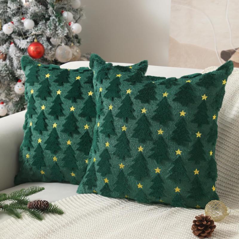 Capa De Almofada De Árvore De Natal , Decorativa Bordada Para Sofá E Sala De Estar , Sem Inserção