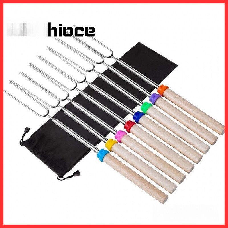 Palitos para assar marshmallow de 4 pçs / 8 pçs com alça de madeira espetos de churrasco extensíveis para camping piquen