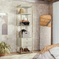 Estante Closet Industrial 54cm 2 Gav e 5 Prat Estrutura Metálica Móvel Moderno e Funcional Off White