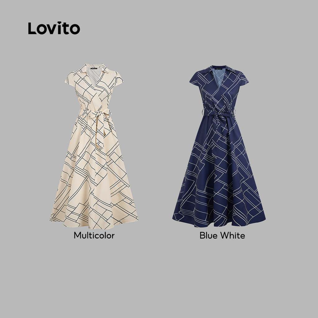 (Elegante) Lovito Vestido com cinto vestido primavera/verão para mulheres LK3LD407