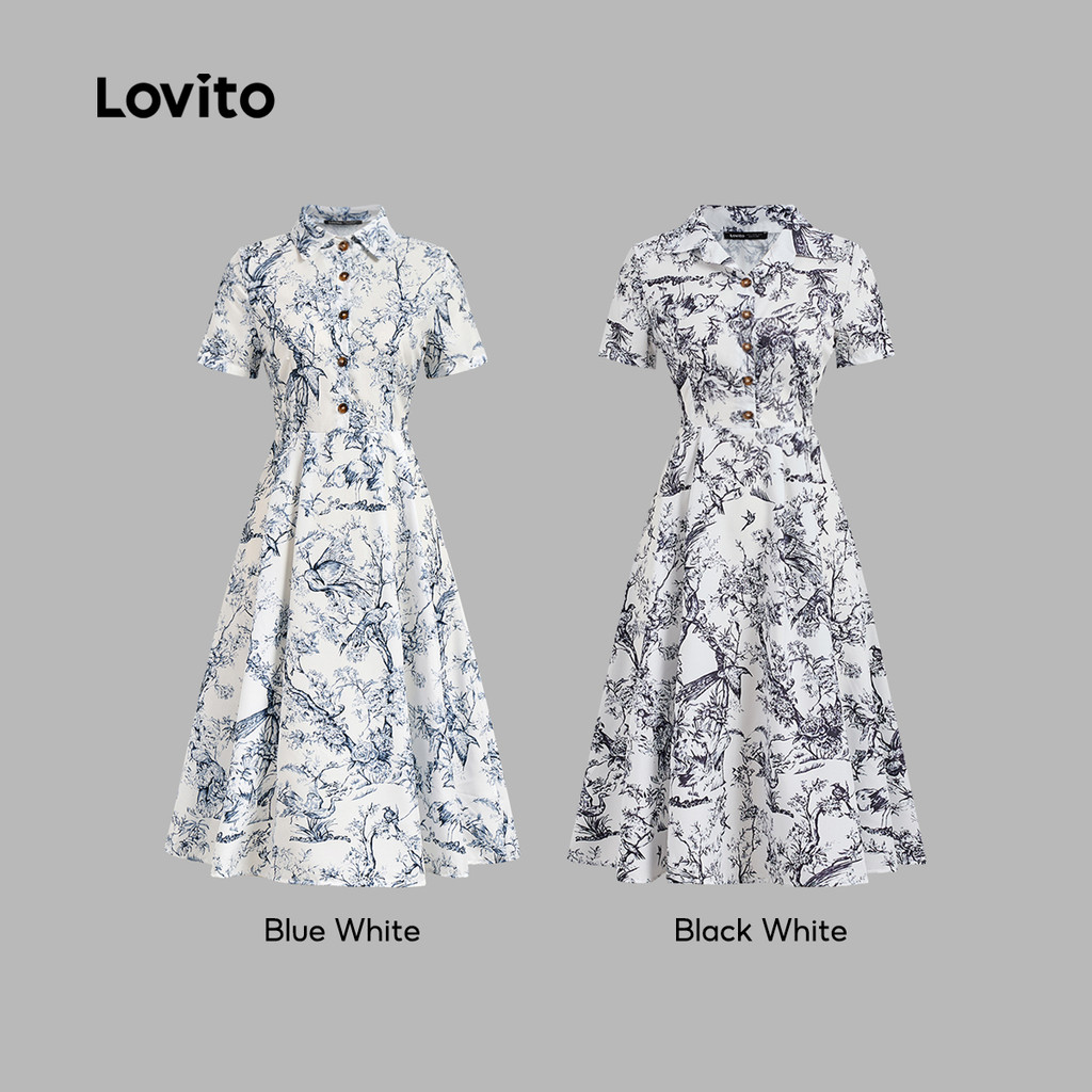 Lovito Elegante Vestido Feminino com Estampa de Botão Multicolorido Primavera/Verão L135ED364