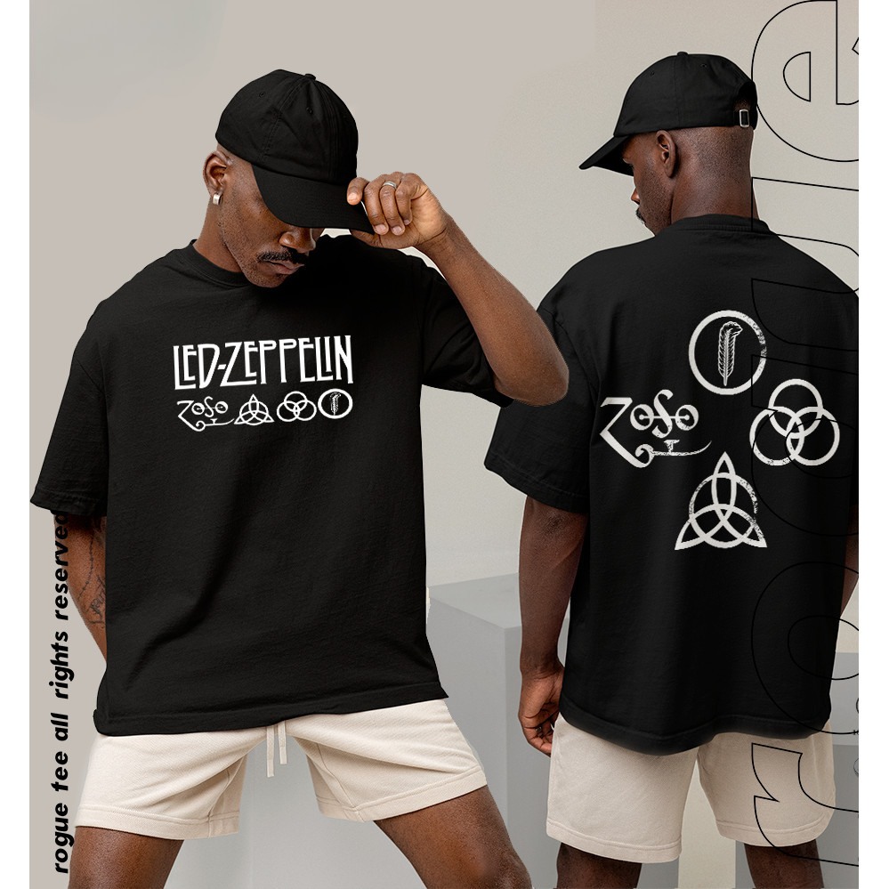 [Camiseta Vintage Masculina Algodão]HYP Camiseta Básica e Algodão Oversized Streetwear Led Zeppelin Rock N'Roll Jimmy Pa