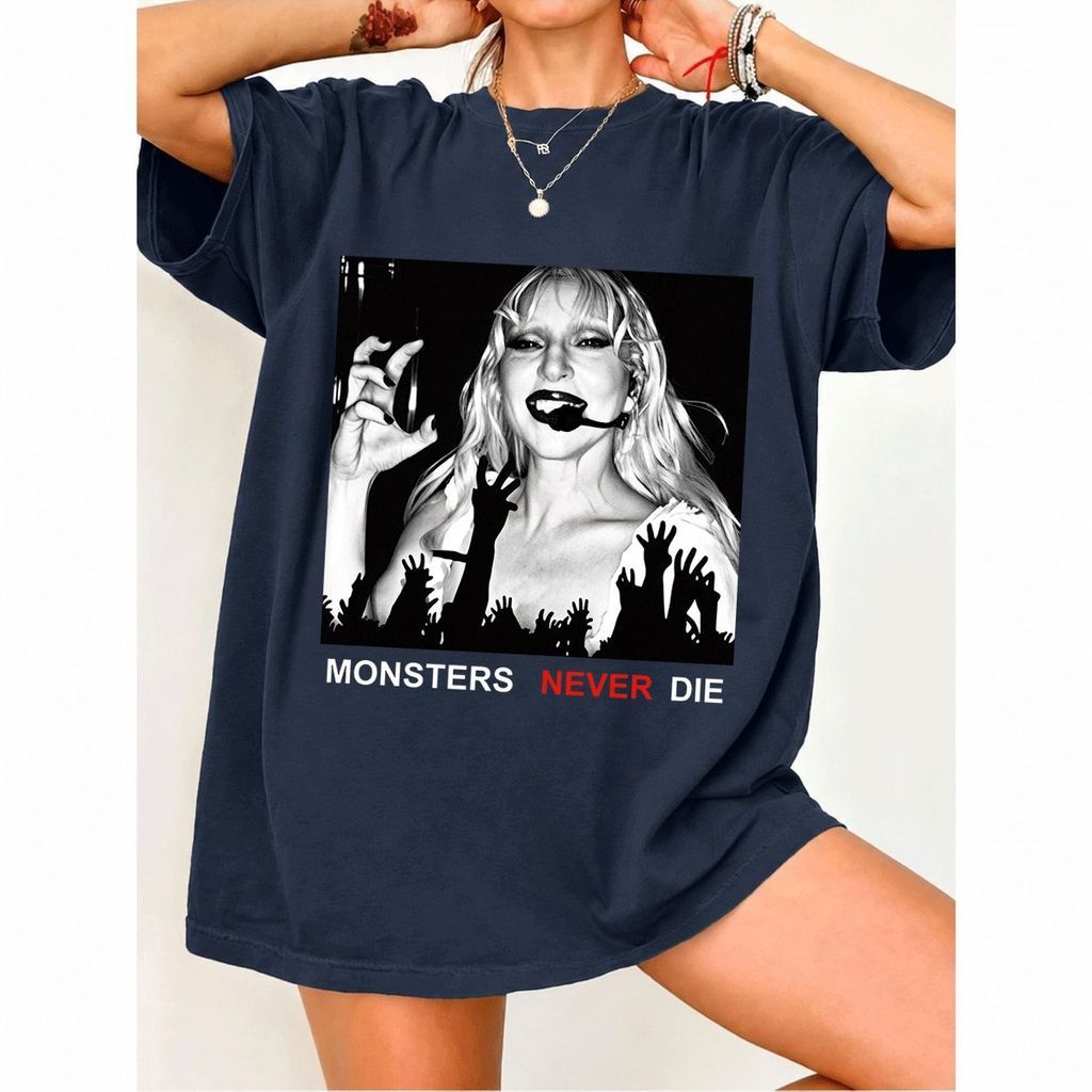 [Camiseta Premium em Algodão Puro]MIA Camiseta Feminina Oversized Streetwear de Monstros e Personagens Emo, de Algodão P