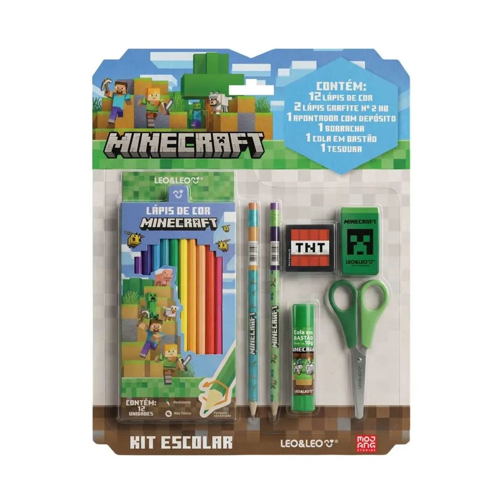 Kit Escolar Minecraft 18 itens Leo&Leo Leonora - 10668