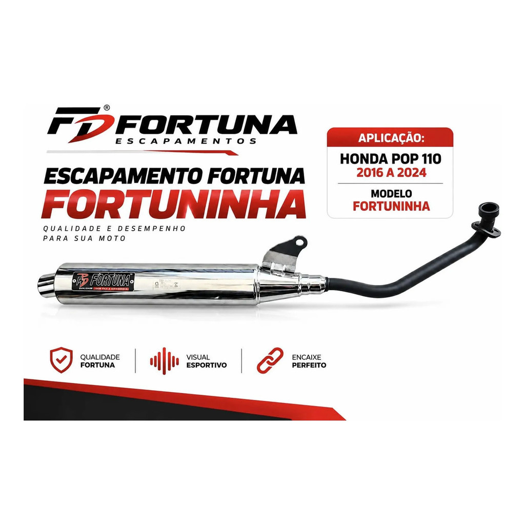 Escapamento Fortuninha F1 Honda Pop 110 Ano 2016 A 2024 com Selo do INMETRO