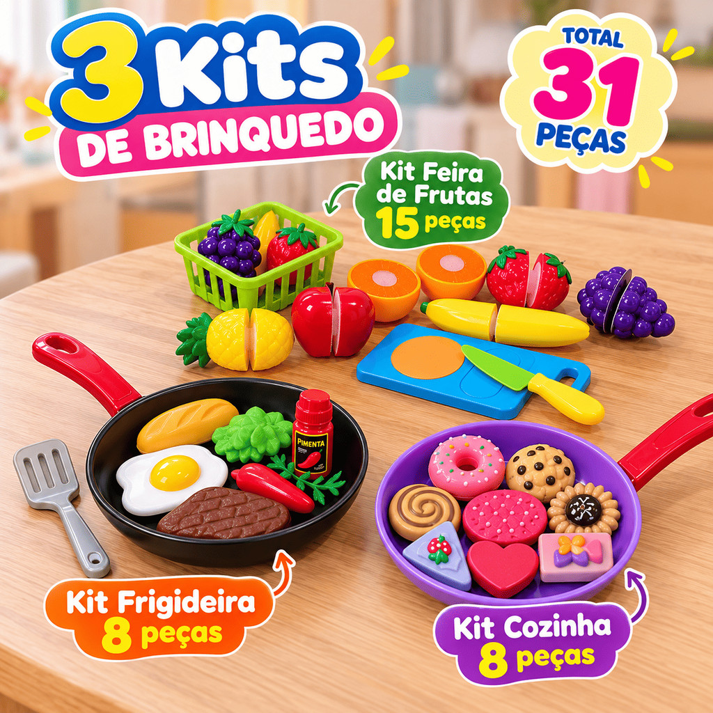 Kit Frutas Frutinhas Legumes de Brinquedo Comidinhas Cozinha Com e Sem Velcro Interativo para Autista