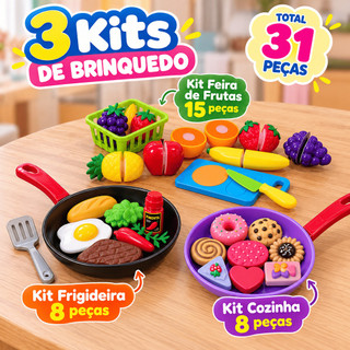 Kit Frutas Frutinhas Legumes de Brinquedo Comidinhas Cozinha Com e Sem Velcro Interativo para Autista
