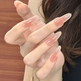 Unhas postiças com blush, cores neutras, feitas à mão, design minimalista, removíveis, 10 unidades, pronto para uso, JAK
