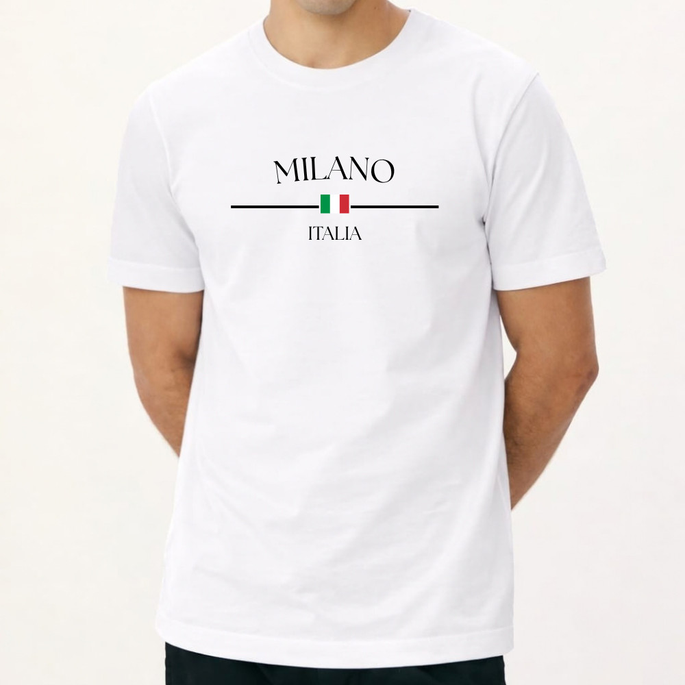 Camiseta Masculina Casual Milano Italia 100% Algodão Estampa Milano Italia