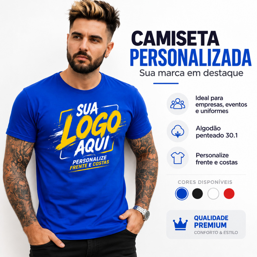 Camiseta Personalizada Logo Empresa Uniforme Festa Trabalho Estampada Conforto Qualidade Premium