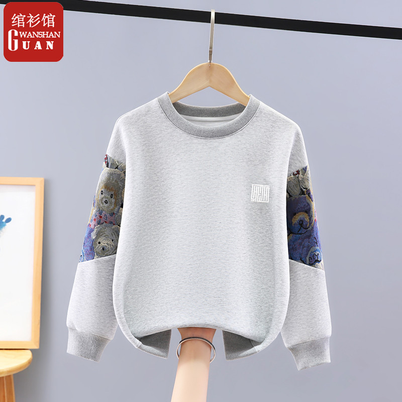 Meninos médio grande crianças primavera novo estilo de manga comprida camiseta bordado urso moletom topo bonito meninos 