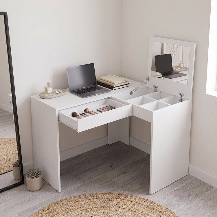 Escrivaninha Mesa Escritório Penteadeira 1 Gaveta 110cm Espresso Móveis Branco Branco