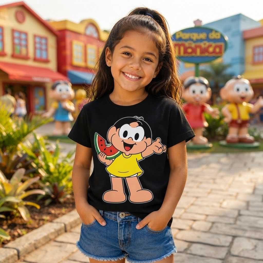 Camiseta Infantil Blusa Personagem Comendo Fruta Fofa Algodão Confortável Estampa Divertida Dia a Dia Presente