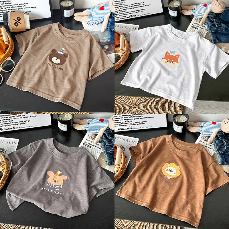 Crianças camiseta fina verão menino bebê dos desenhos animados puro algodão topo meninas versão coreana Slub algodão de 