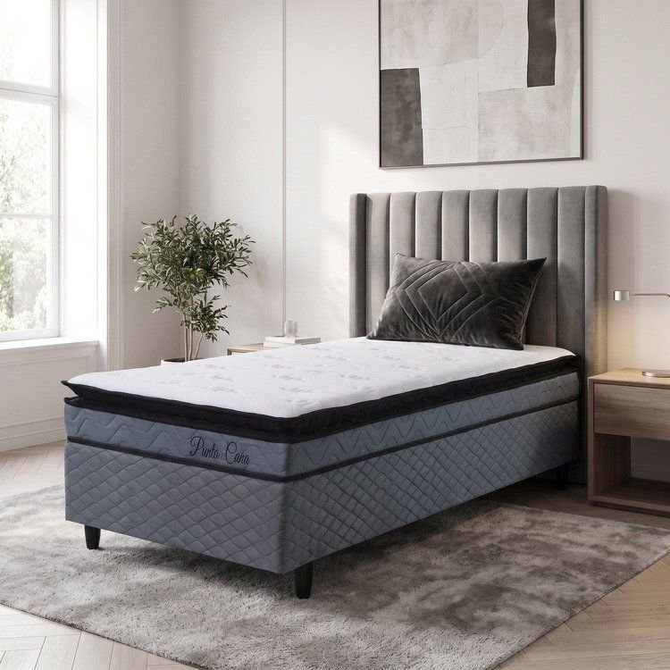 Cama Box Solteiro com Colchão Espuma Punta Cana D33 Cinza Hellen Colchões Solteiro