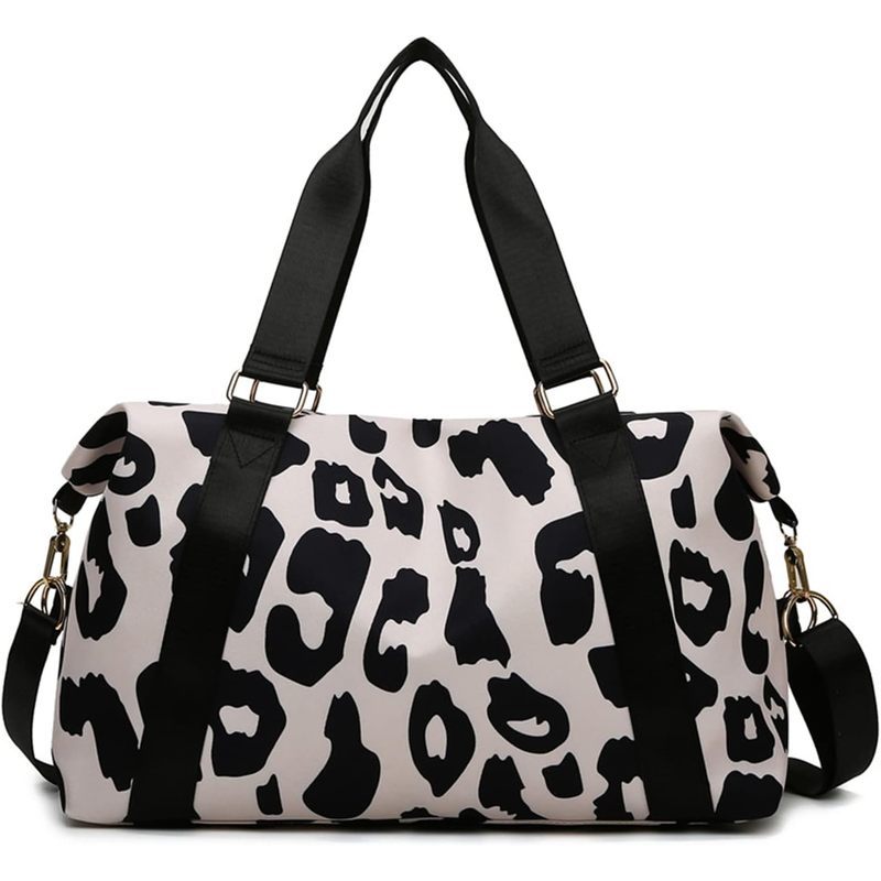 Weekender Duffel Sport Gym Bag Overnight Travel duffle Bags Com Bolso Molhado-Estampa De Vaca Preta