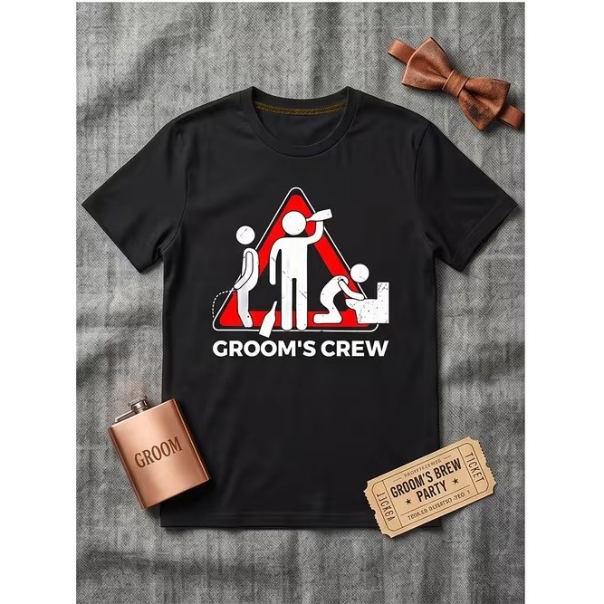 Camiseta Manga Curta Estampada Groom's Crew Divertida Estilosa Confortável Premium Moda Casual Tendência Verão