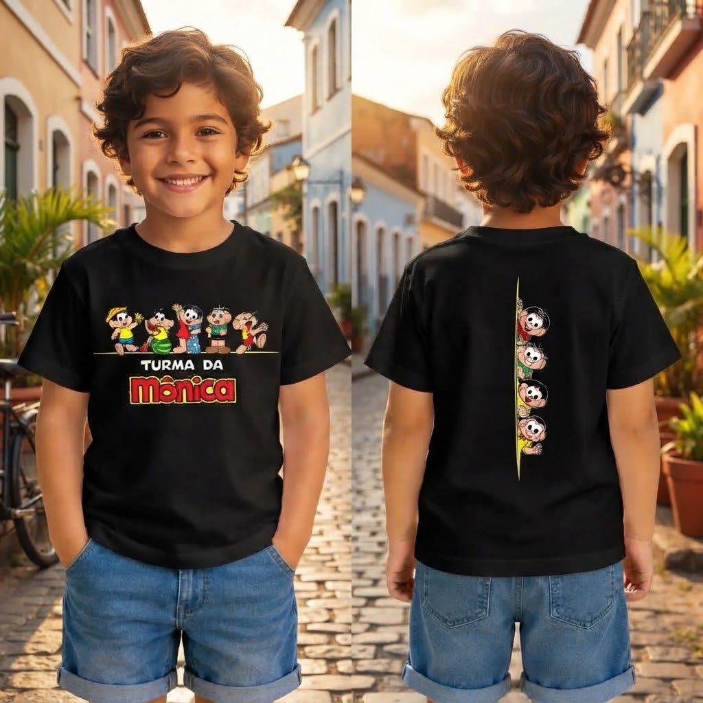 Camiseta Infantil Turma da Mônica Personagens Blusa Casual Manga Curta Confortável Algodão