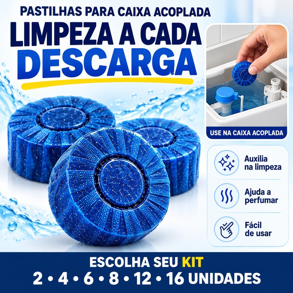 Pastilha para Caixa Acoplada Limpador de Vaso Sanitário Limpeza e Desodorização