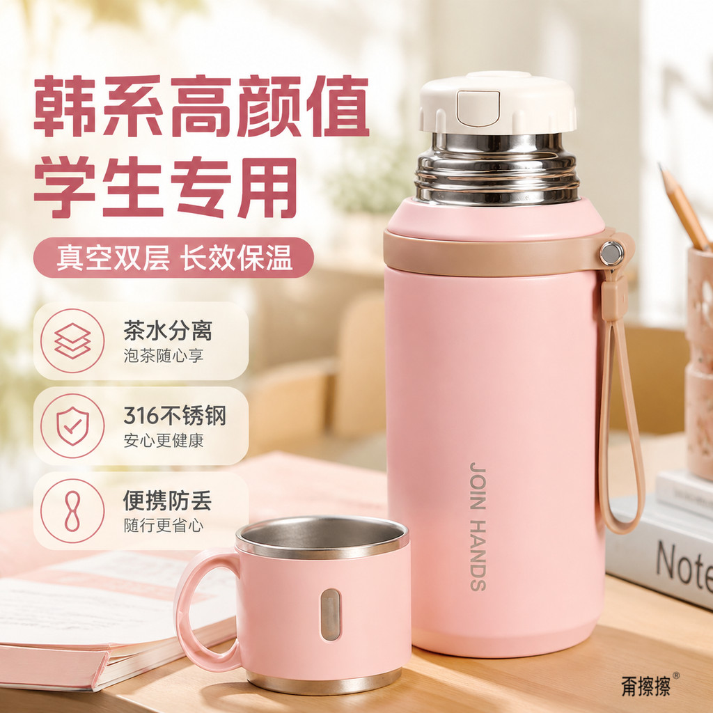 Copo de água copo térmico estilo coreano de alto valor aço inoxidável requintado novo estilo high-end viagem portátil co