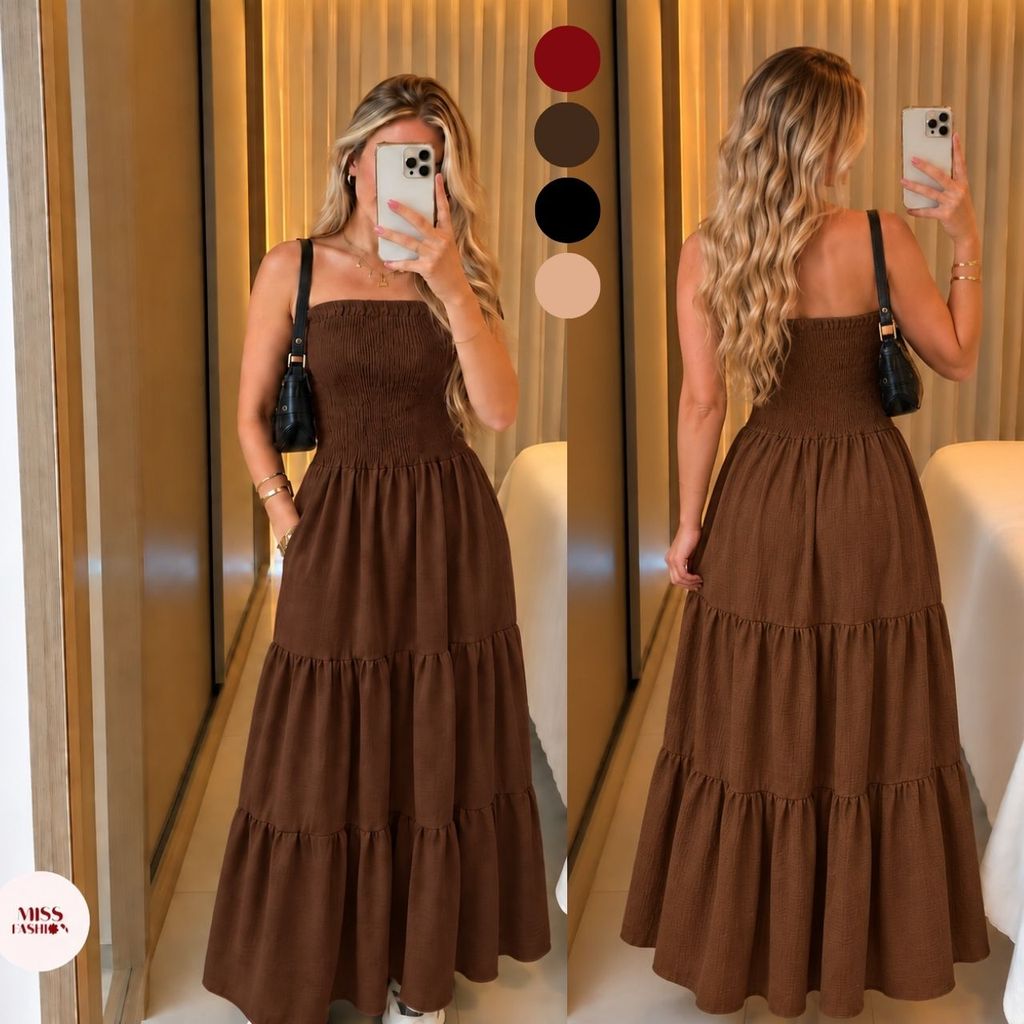 Vestido Longo Tomara que Caia Lastex Linho Duna