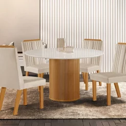 Conjunto Sala de Jantar Mesa Tampo de Vidro Dara 4 Cadeiras Florença Marrom/Castanho Cinamomo/Creme/Off White Castanho