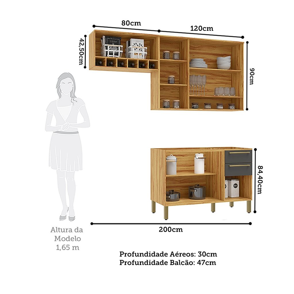 Armário de Cozinha Compacta Modulada 3 Peças 7 Portas sem Tampo com Vidro 100% MDF Itália Espresso Móveis · foto 2