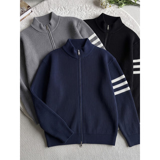 Estilo americano contraste cor listrado gola alta camisola masculina Street Wear três barras estilo Preppy camisola Retr