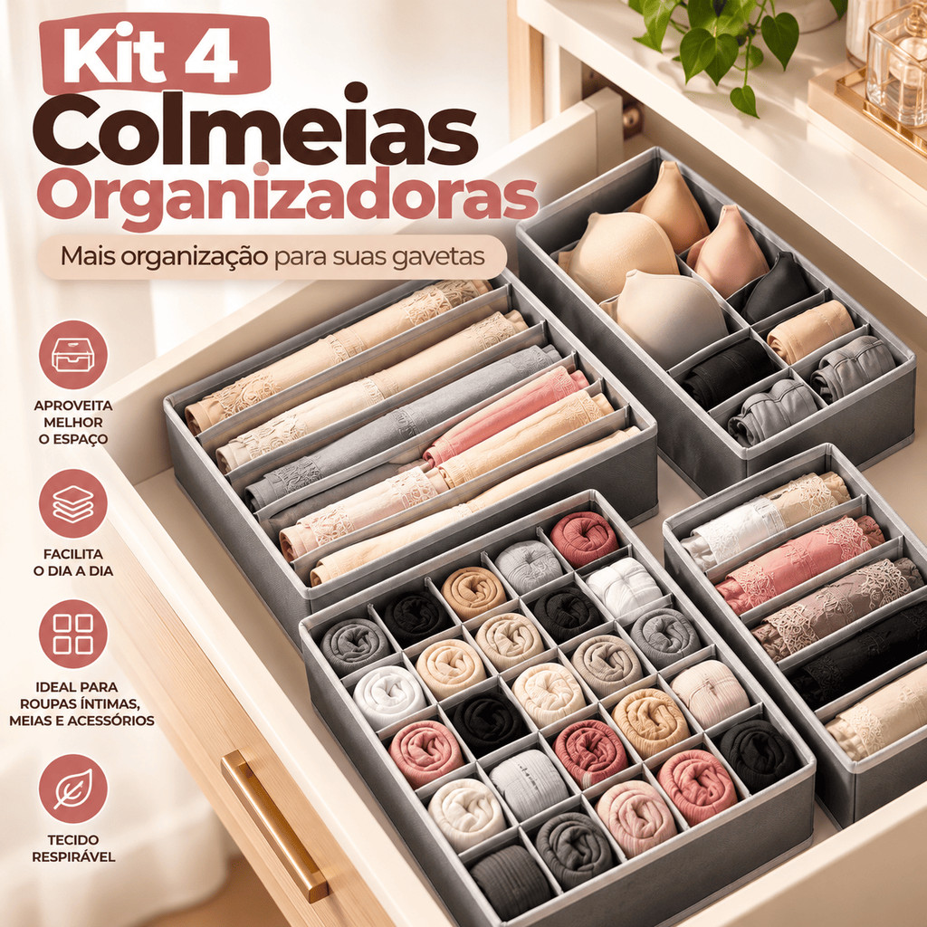 Kit 4 Colmeias Organizadoras de Gaveta Guarda Roupa Organizador de Roupas Íntimas Meias Sutiã Calcinha