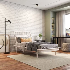 Cama Solteiro em Madeira Maciça Nordik Branco/Lavado Branco Lavado