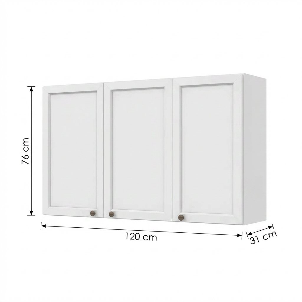 Armário de Cozinha Aéreo 3 Portas 120cm Unna Yescasa Branco Branco · foto 2