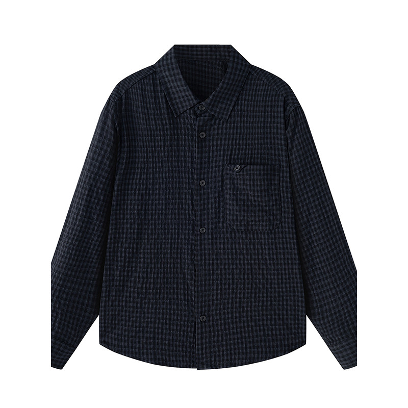 Armazém No. 7 Yuben masculino outono novo estilo masculino Viscose mistura textura verificada camisa ombros caídos