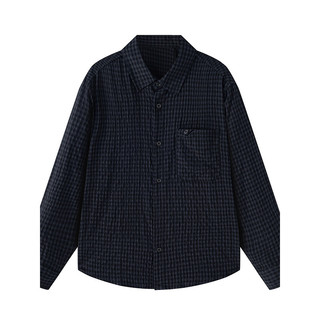 Armazém No. 7 Yuben masculino outono novo estilo masculino Viscose mistura textura verificada camisa ombros caídos