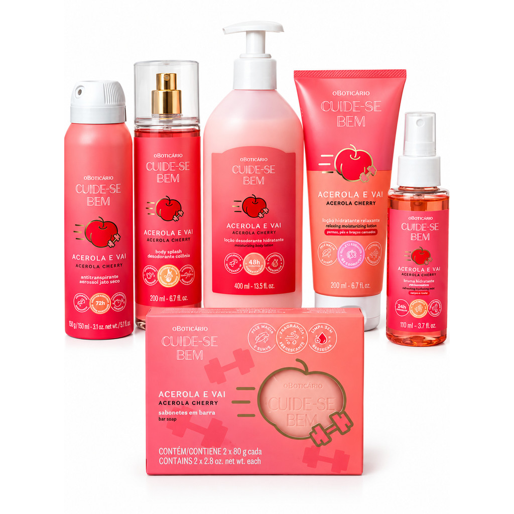 Kit com seis itens da linha Acerola e Vai de O Boticário